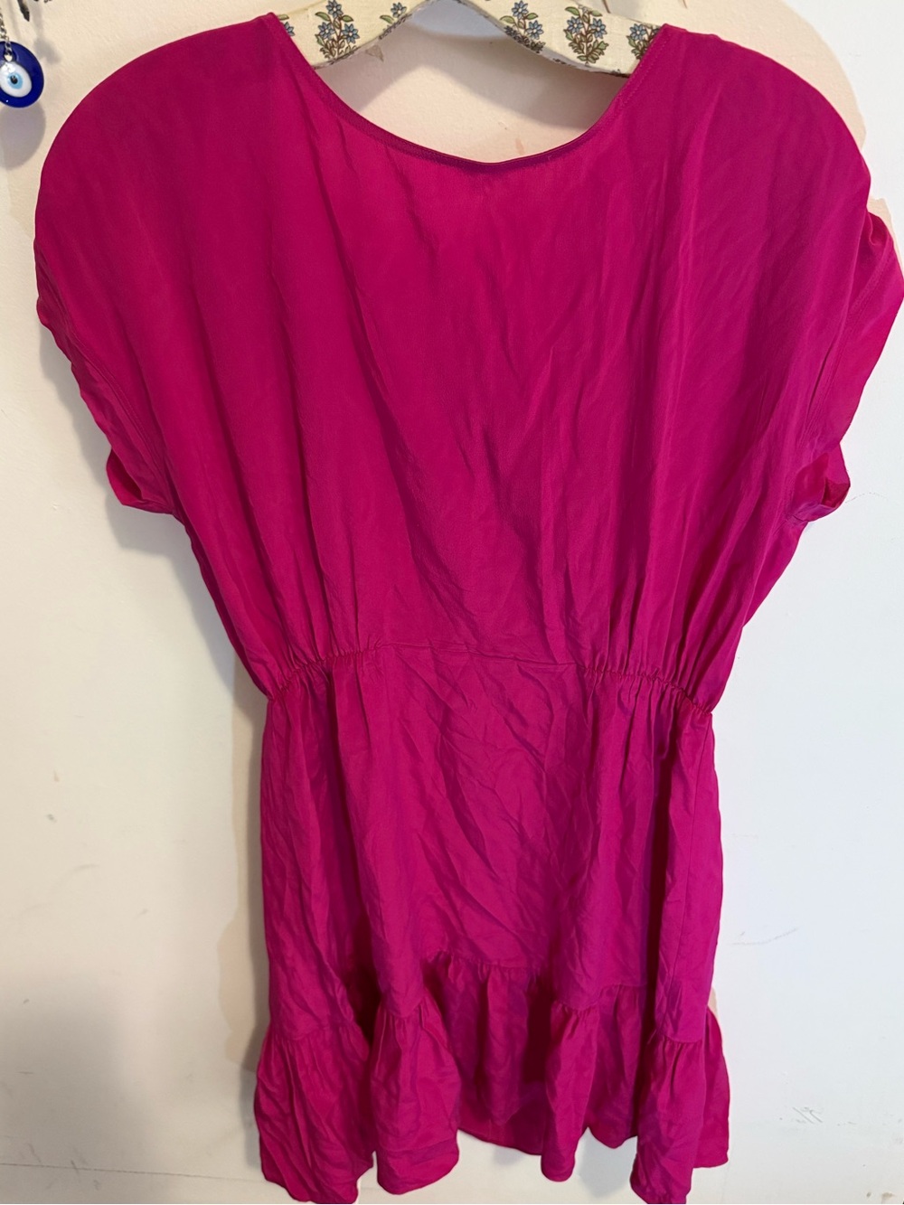 SANDRO Paris NWT Fuchsia Rosace Silk Dress Tie Back Zip Ruffle Price listed OBO